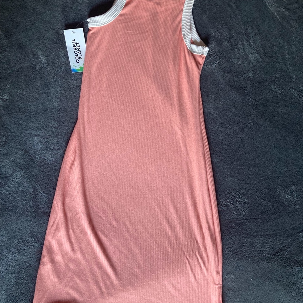 Colorful Planet Coral Ribbed Dress with White Trim - Picture 4 of 5
